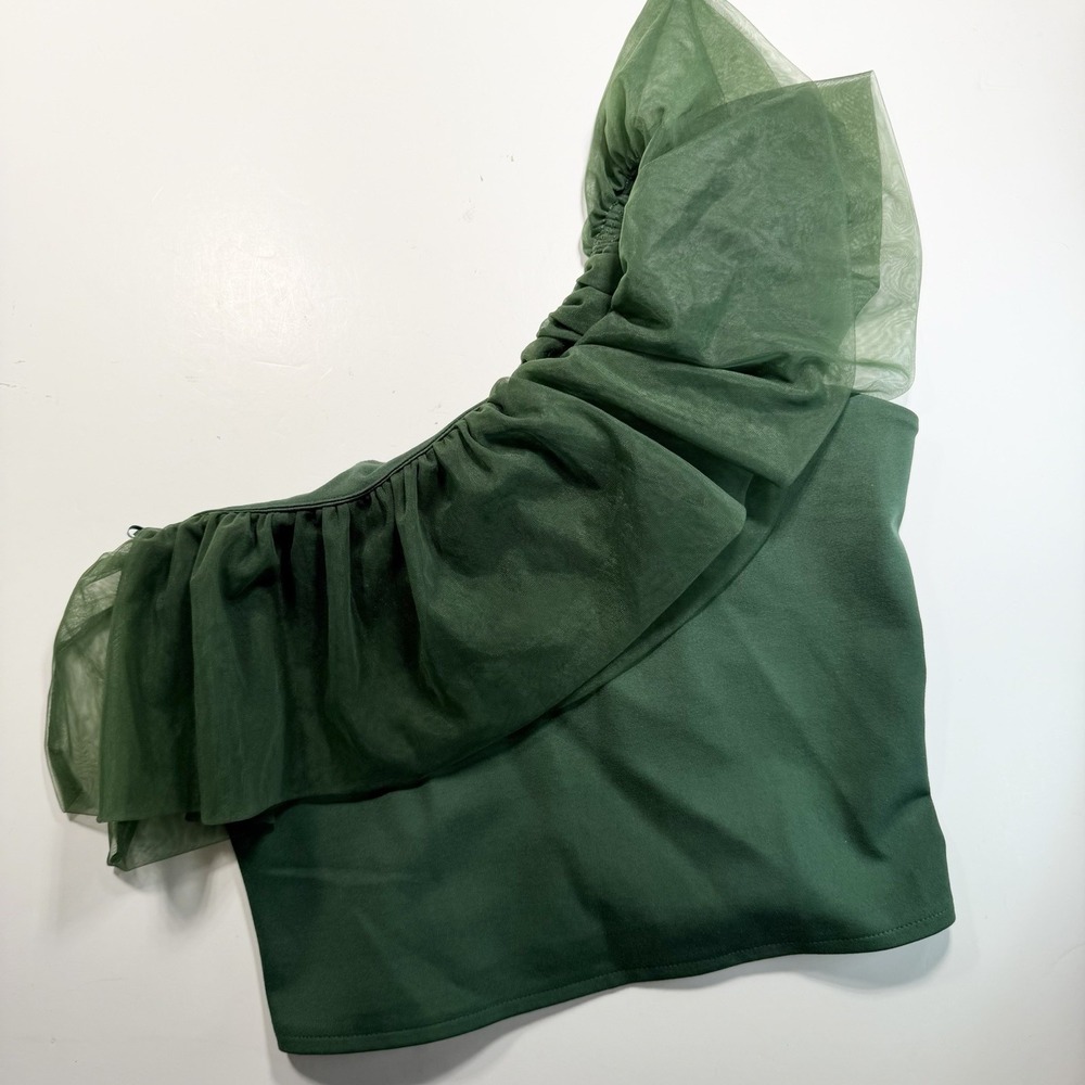 NWT "SUNDAY IN BROOKLYN, ANTHROPOLOGIE" Ruffled Green 1 Shoulder Top M Fairycore